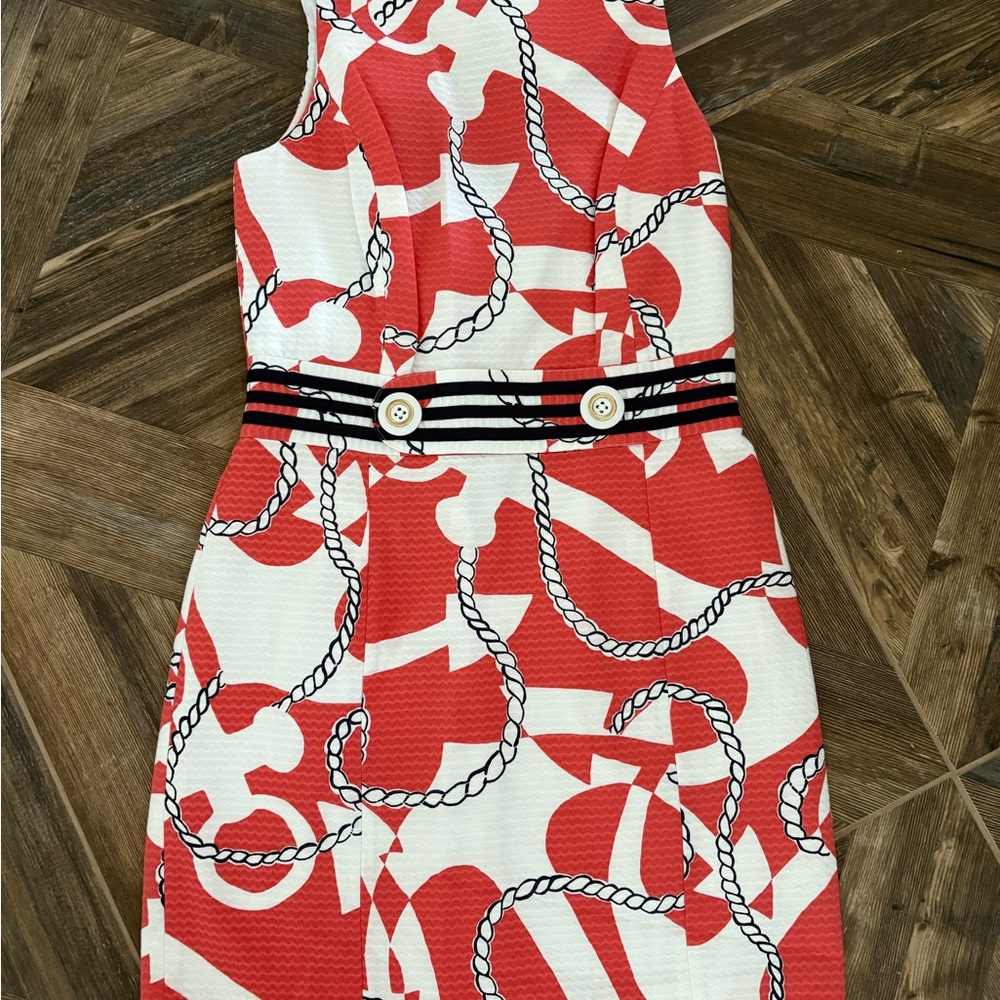 Lilly Pulitzer Booze Cruise Kirkland Dress Tango Orange and Navy Size 8